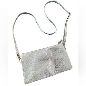 Snake Print Crossbody with Wristlet Attachment Silver/Gray/White